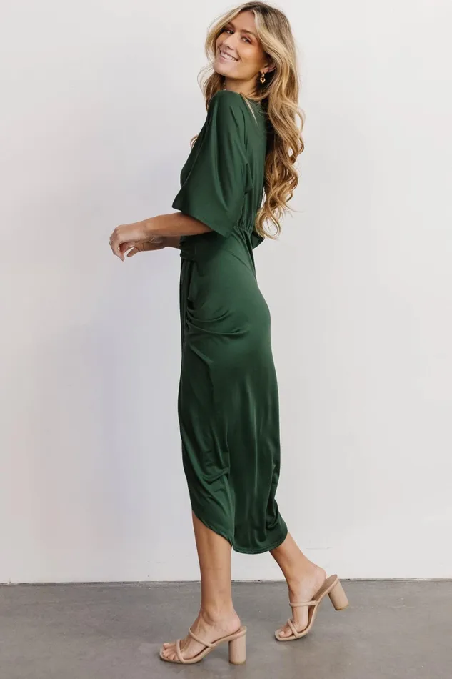 Solana Ruched Dress Hunter Green Women Baltic Born Midi Dresses
