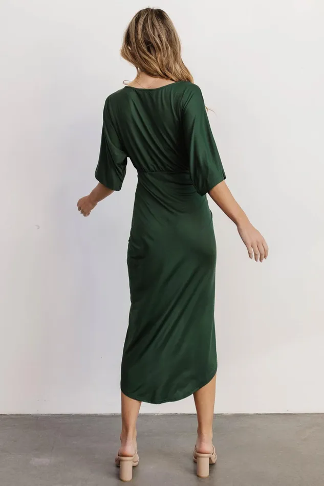Solana Ruched Dress Hunter Green Women Baltic Born Midi Dresses