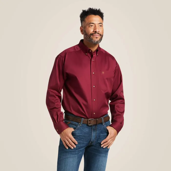 Solid Twill Classic Fit Shirt Burgundy Men Ariat Button Down Shirts