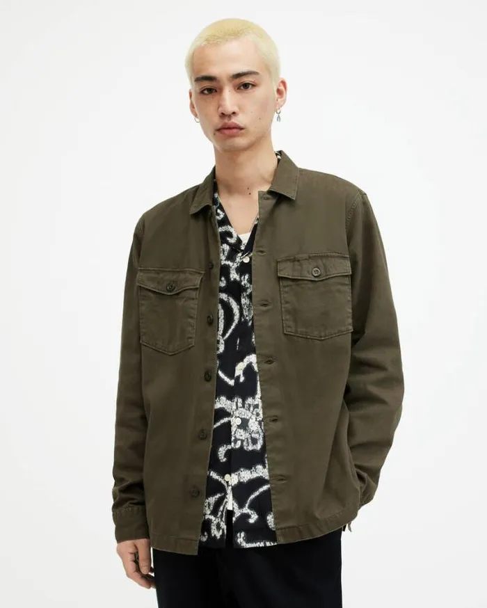 Spotter Long Sleeve Military Overshirt Cargo Green Men AllSaints Shirts