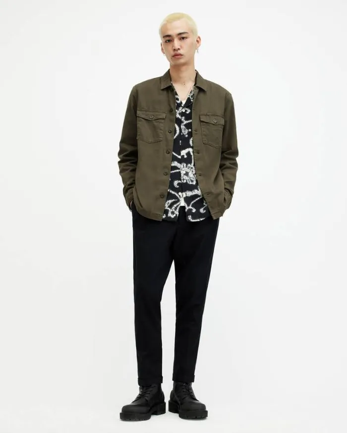 Spotter Long Sleeve Military Overshirt Cargo Green Men AllSaints Shirts