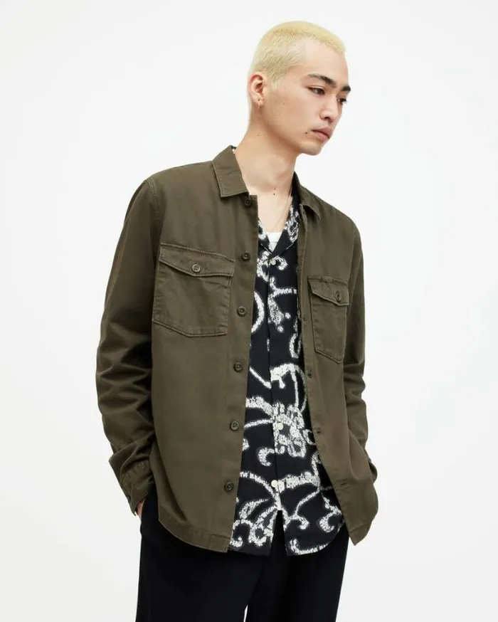 Spotter Long Sleeve Military Overshirt Cargo Green Men AllSaints Shirts