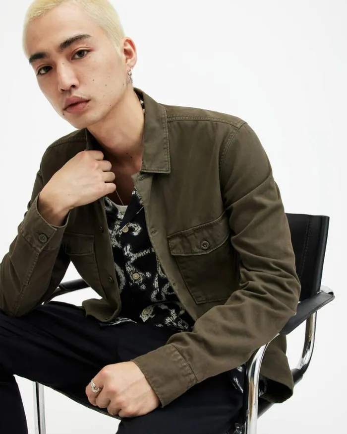 Spotter Long Sleeve Military Overshirt Cargo Green Men AllSaints Shirts