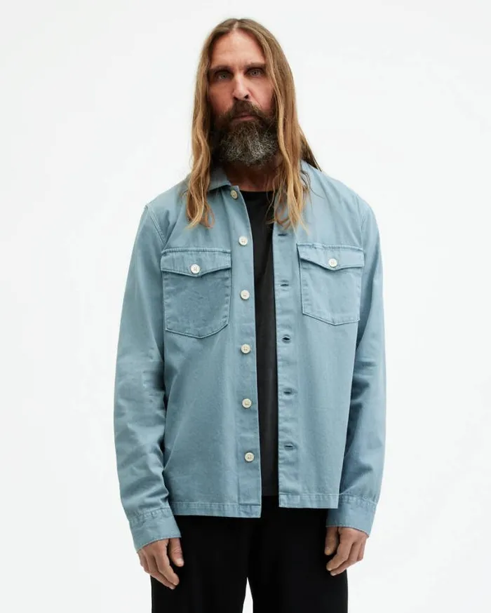 Spotter Long Sleeve Military Overshirt Dusty Blue Men AllSaints Shirts