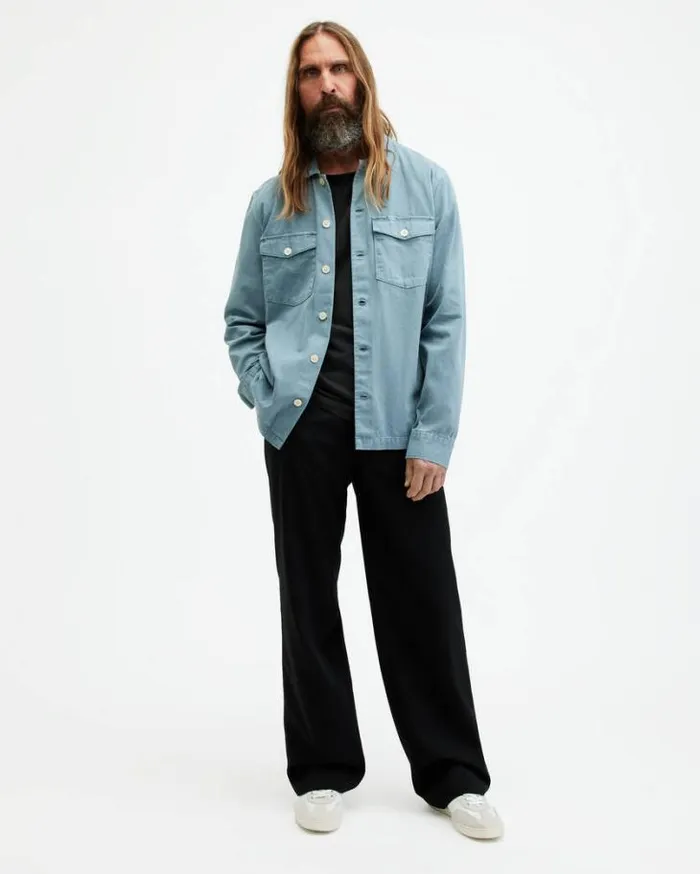 Spotter Long Sleeve Military Overshirt Dusty Blue Men AllSaints Shirts