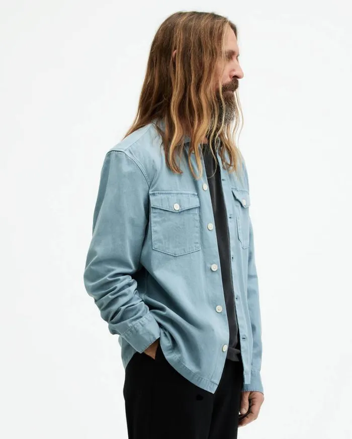 Spotter Long Sleeve Military Overshirt Dusty Blue Men AllSaints Shirts