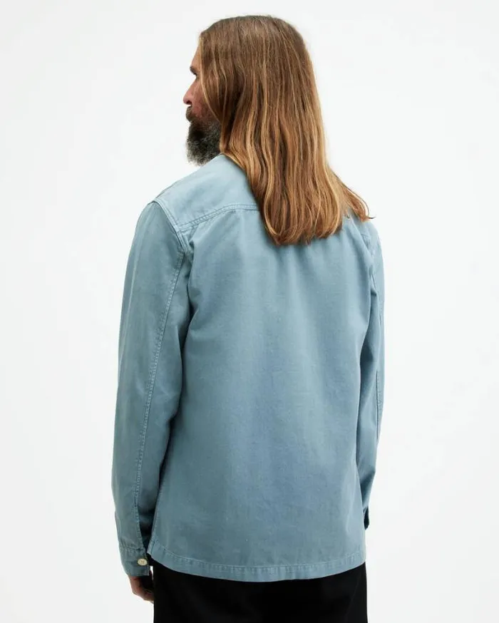 Spotter Long Sleeve Military Overshirt Dusty Blue Men AllSaints Shirts