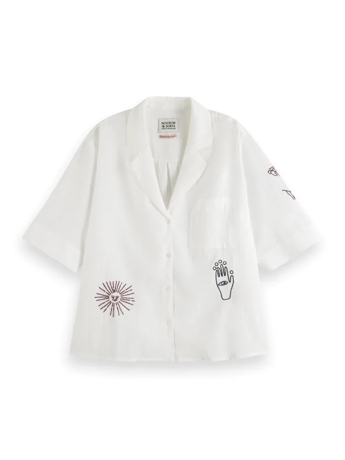 Ss Shirt With Embroidery White Women Scotch and Soda Tops and TShirts