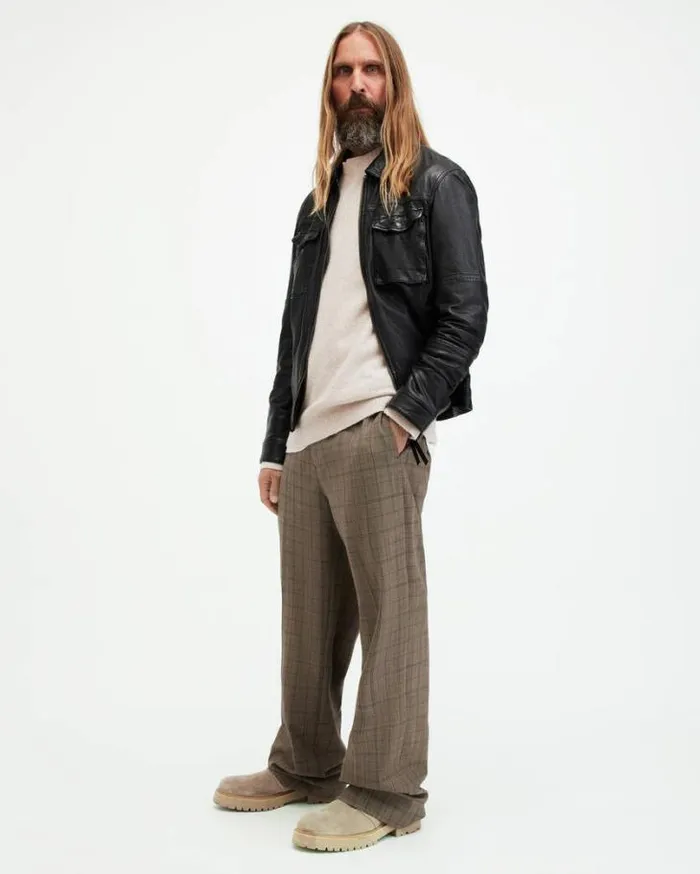 Statten Ramskull Crew Neck Jumper Oatmeal White Men AllSaints Sweaters