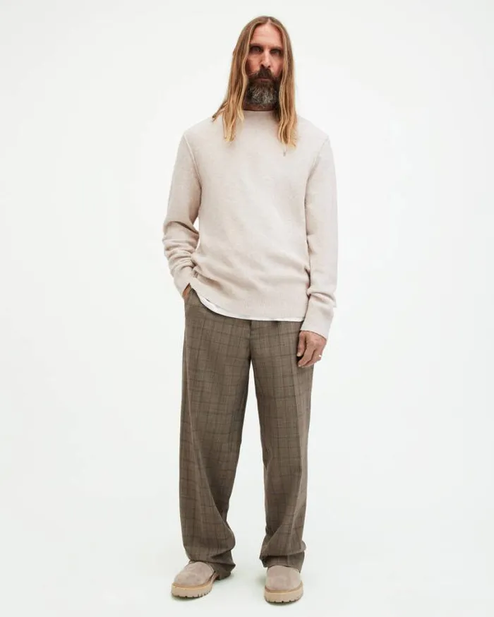 Statten Ramskull Crew Neck Jumper Oatmeal White Men AllSaints Sweaters