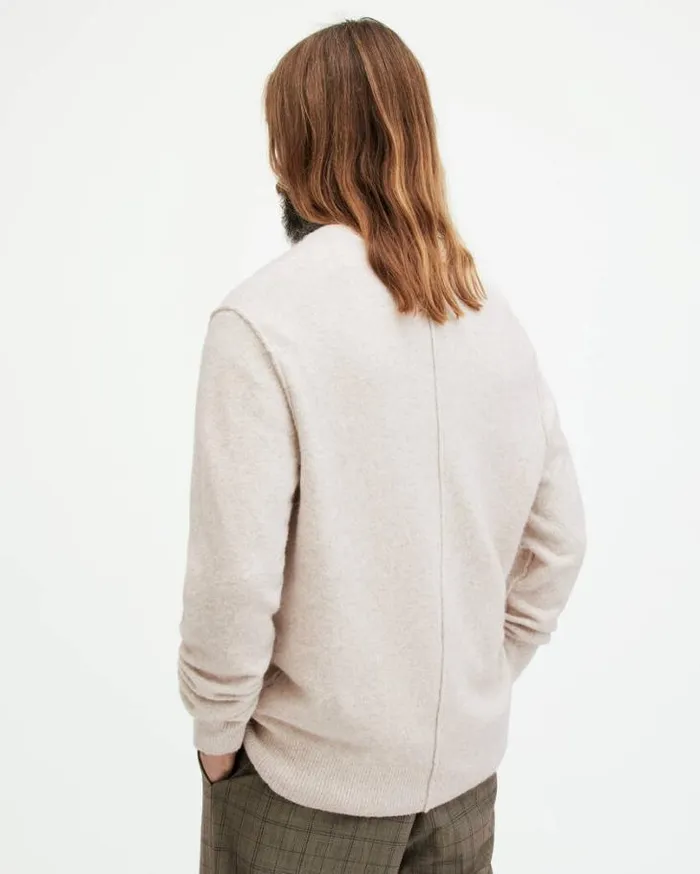 Statten Ramskull Crew Neck Jumper Oatmeal White Men AllSaints Sweaters