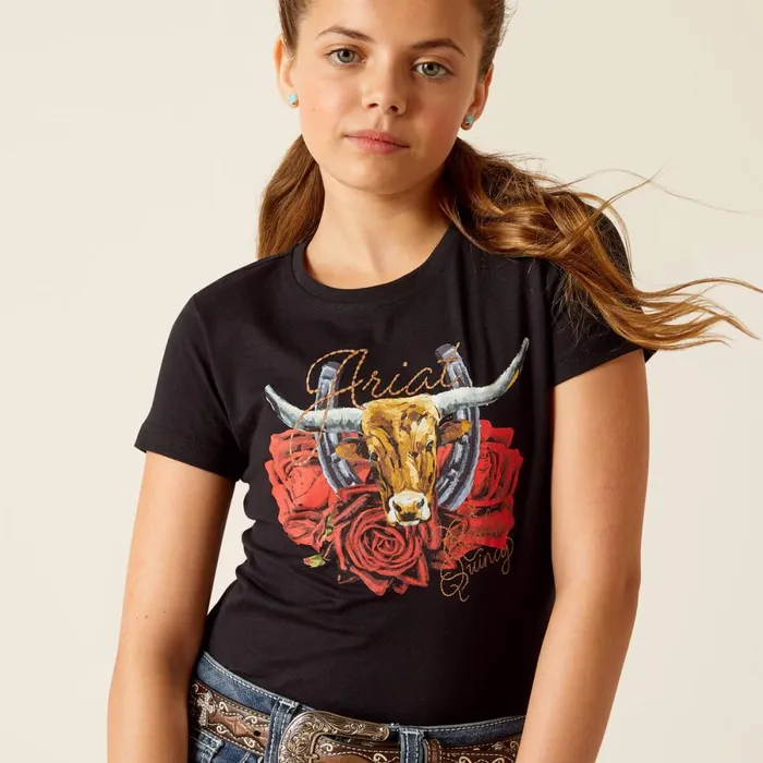 Steer Rodeo Quincy TShirt Black Kids Ariat TShirts and Polos Steer Rodeo Quincy TShirt Black Kids Ariat TShirts and Polos