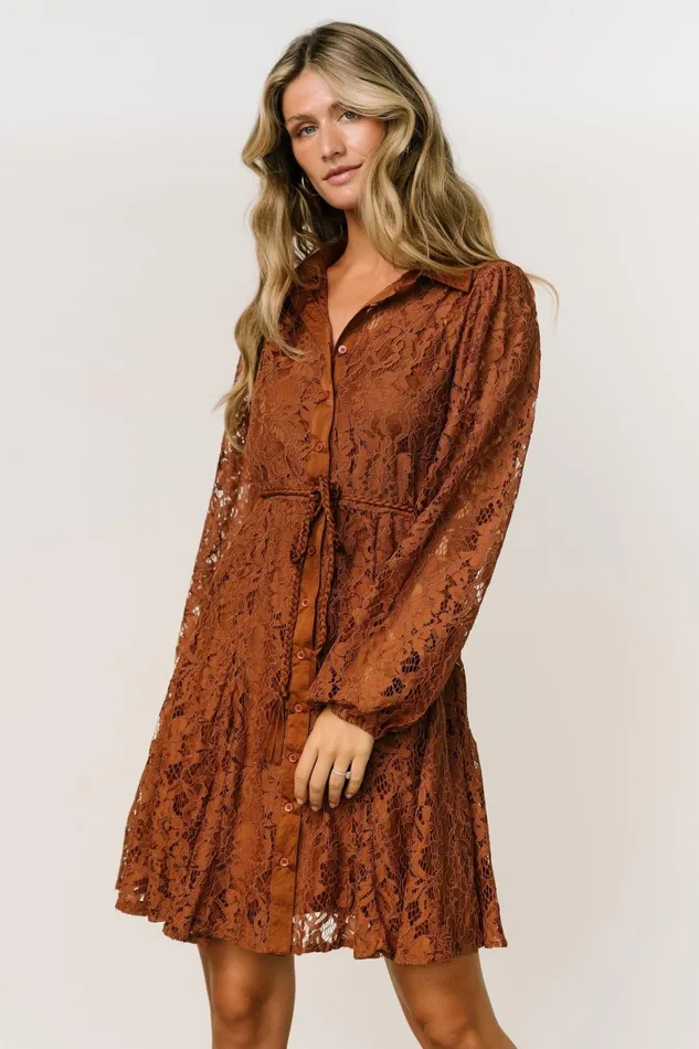 Stefan Lace Short Dress Cinnamon Women Baltic Born Short Dresses Stefan Lace Short Dress Cinnamon Women Baltic Born Short Dresses