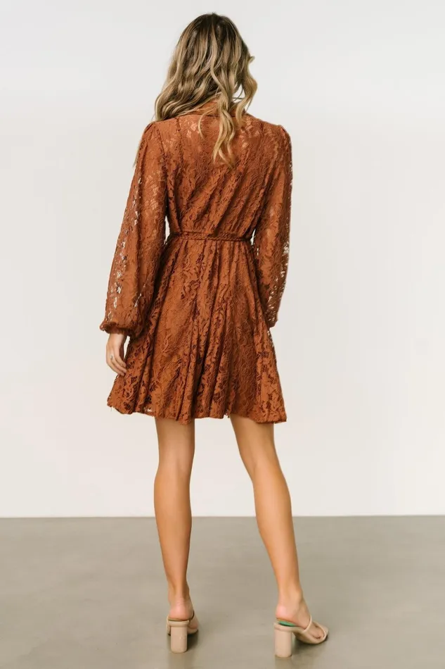 Stefan Lace Short Dress Cinnamon Women Baltic Born Short Dresses Stefan Lace Short Dress Cinnamon Women Baltic Born Short Dresses