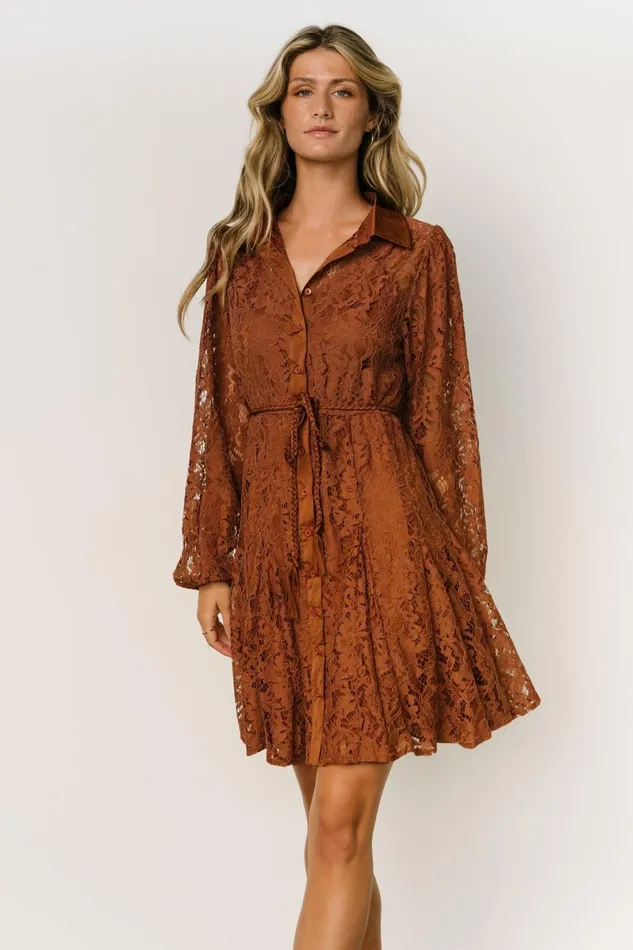 Stefan Lace Short Dress Cinnamon Women Baltic Born Short Dresses Stefan Lace Short Dress Cinnamon Women Baltic Born Short Dresses
