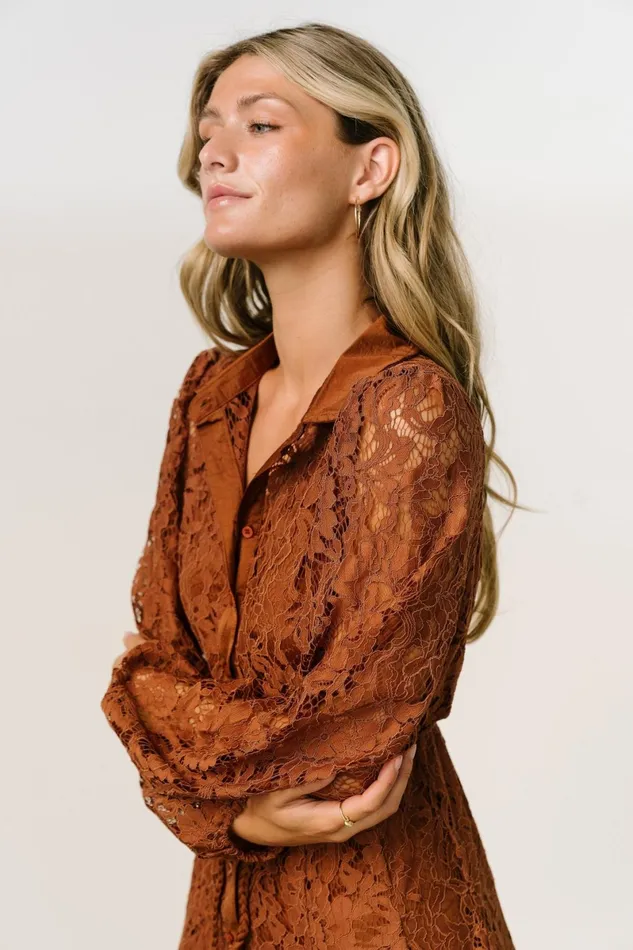 Stefan Lace Short Dress Cinnamon Women Baltic Born Short Dresses Stefan Lace Short Dress Cinnamon Women Baltic Born Short Dresses