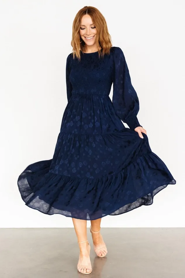 Stockholm Smocked Dress Midnight Blue Women Baltic Born Wedding Guest Stockholm Smocked Dress Midnight Blue Women Baltic Born Wedding Guest