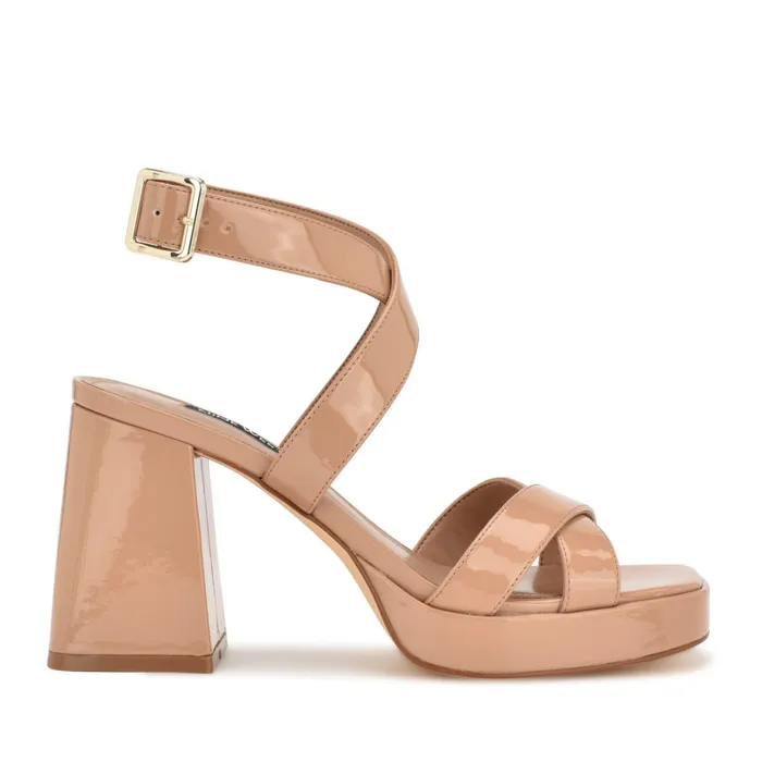 Tackle Ankle Strap Platform Sandals Blush Patent Women Nine West Heeled