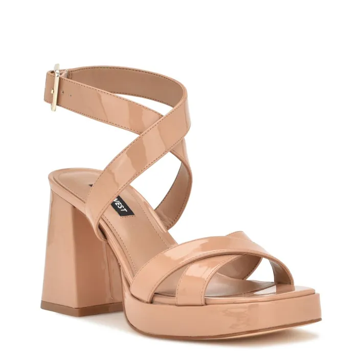 Tackle Ankle Strap Platform Sandals Blush Patent Women Nine West Heeled Tackle Ankle Strap Platform Sandals Blush Patent Women Nine West Heeled