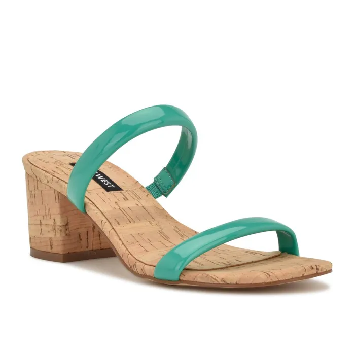Tae Heeled Slide Sandals Emerald Green Cork Women Nine West Sandals Tae Heeled Slide Sandals Emerald Green Cork Women Nine West Sandals