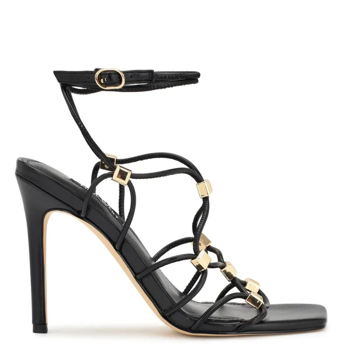 Tenor Ankle Wrap Heeled Sandals Black Women Nine West Dress