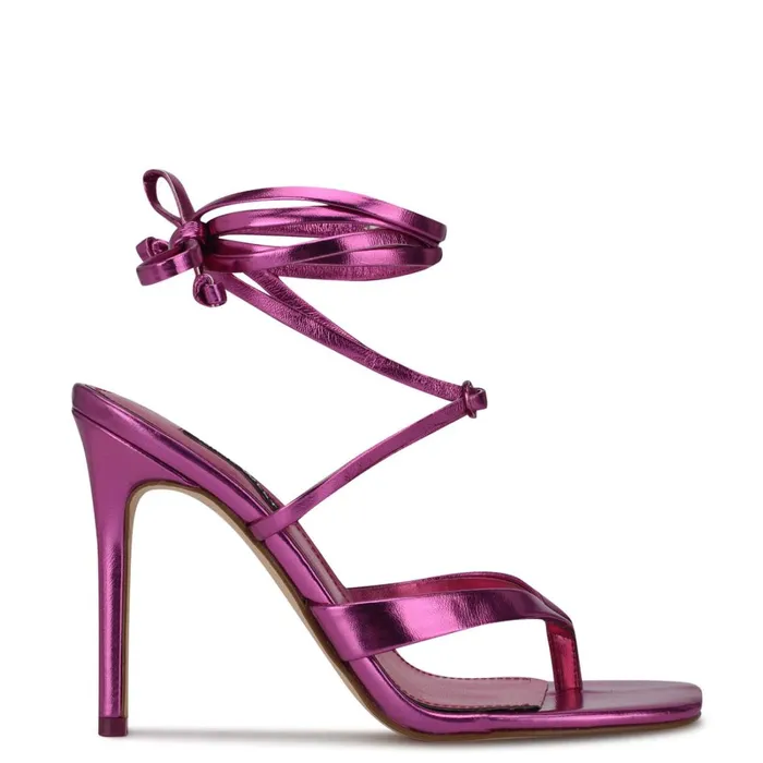 Terrie Ankle Wrap Heeled Sandals Dark Pink Metallic Women Nine West High Heels