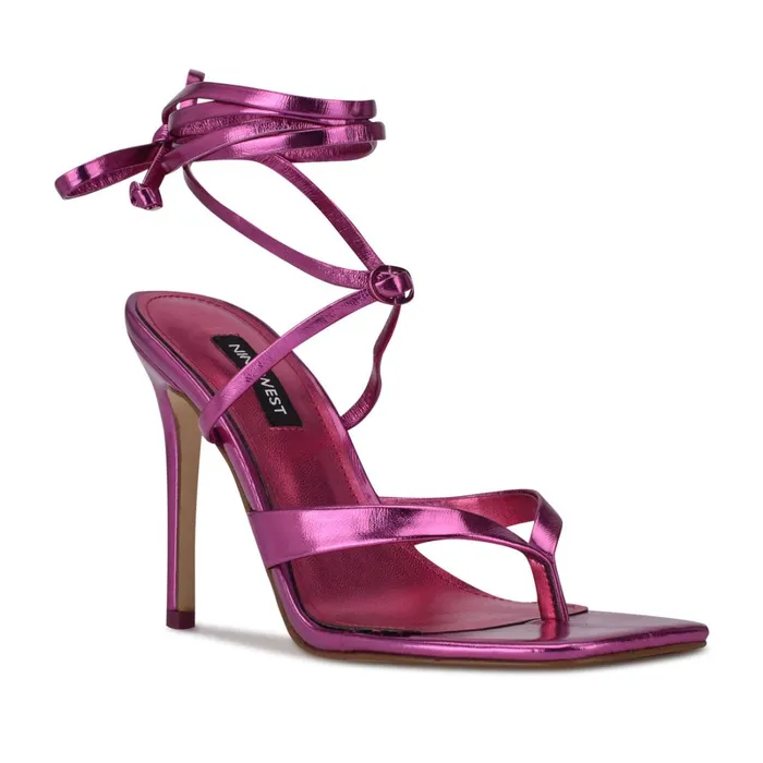 Terrie Ankle Wrap Heeled Sandals Dark Pink Metallic Women Nine West High Heels Terrie Ankle Wrap Heeled Sandals Dark Pink Metallic Women Nine West High Heels