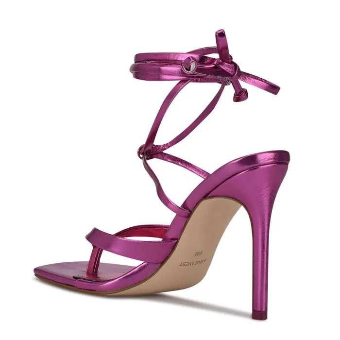 Terrie Ankle Wrap Heeled Sandals Dark Pink Metallic Women Nine West High Heels Terrie Ankle Wrap Heeled Sandals Dark Pink Metallic Women Nine West High Heels