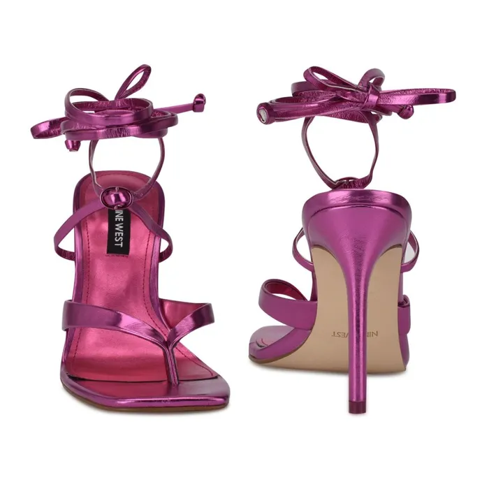 Terrie Ankle Wrap Heeled Sandals Dark Pink Metallic Women Nine West High Heels Terrie Ankle Wrap Heeled Sandals Dark Pink Metallic Women Nine West High Heels