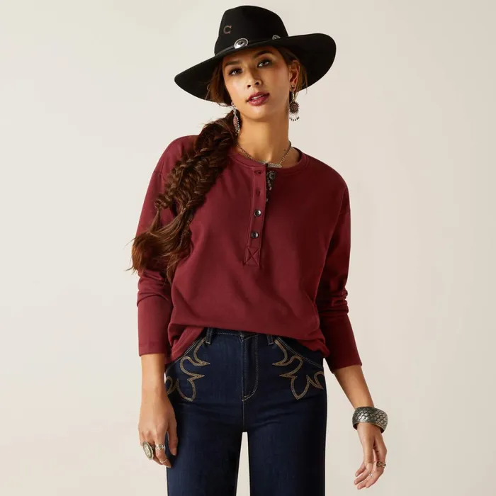 Terry Henley Sweatshirt Oxblood Red Women Ariat TShirts and Tops