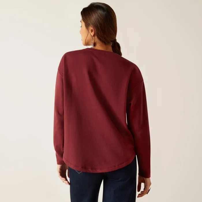 Terry Henley Sweatshirt Oxblood Red Women Ariat TShirts and Tops Terry Henley Sweatshirt Oxblood Red Women Ariat TShirts and Tops
