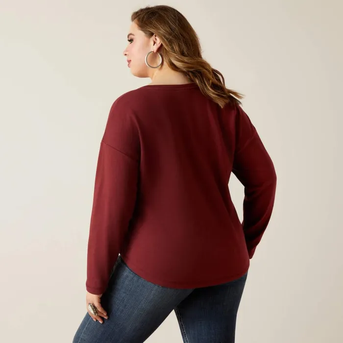 Terry Henley Sweatshirt Oxblood Red Women Ariat TShirts and Tops Terry Henley Sweatshirt Oxblood Red Women Ariat TShirts and Tops