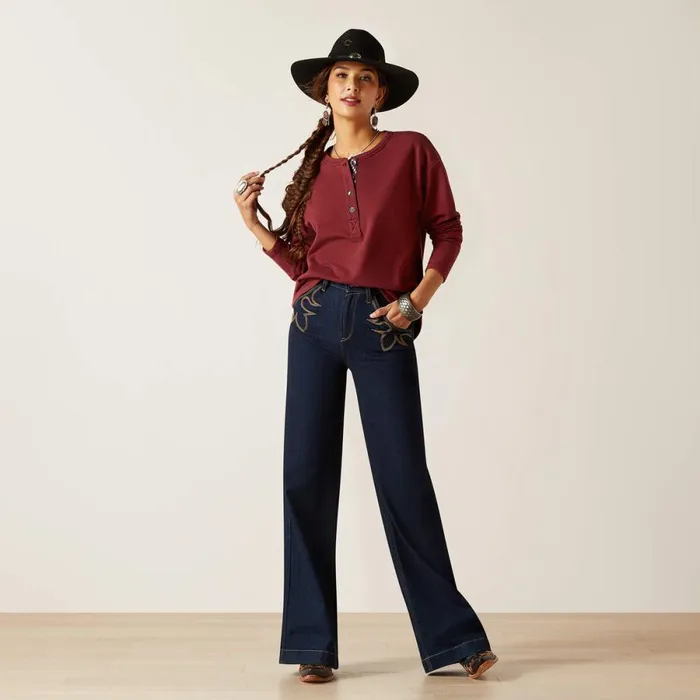 Terry Henley Sweatshirt Oxblood Red Women Ariat TShirts and Tops Terry Henley Sweatshirt Oxblood Red Women Ariat TShirts and Tops