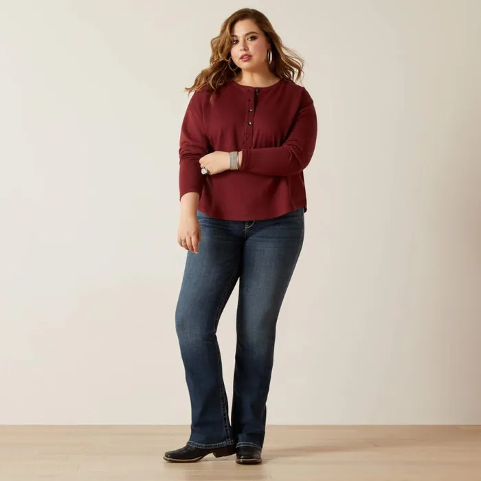 Terry Henley Sweatshirt Oxblood Red Women Ariat TShirts and Tops Terry Henley Sweatshirt Oxblood Red Women Ariat TShirts and Tops