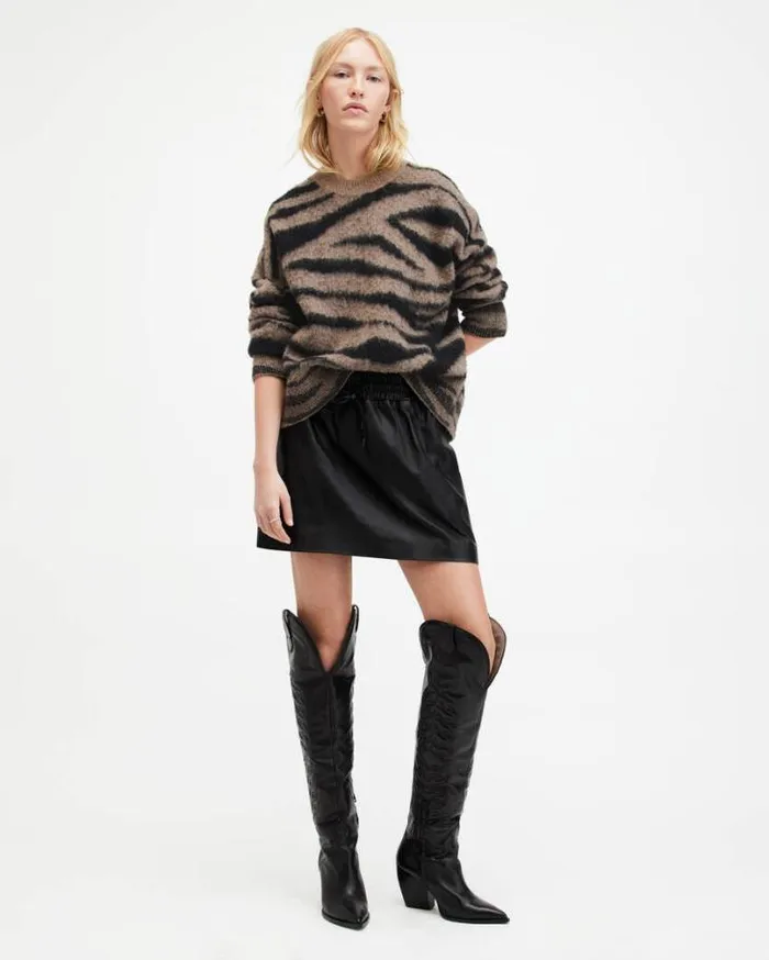 Tessa Tiger Stripe Jacquard Sweater Brownblack Women AllSaints Sweaters