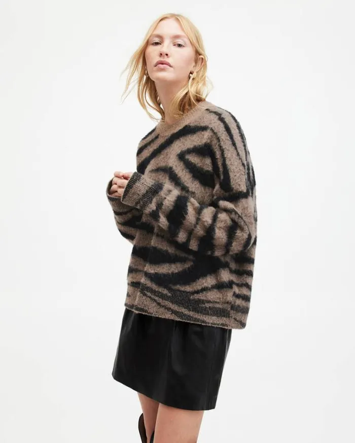 Tessa Tiger Stripe Jacquard Sweater Brownblack Women AllSaints Sweaters