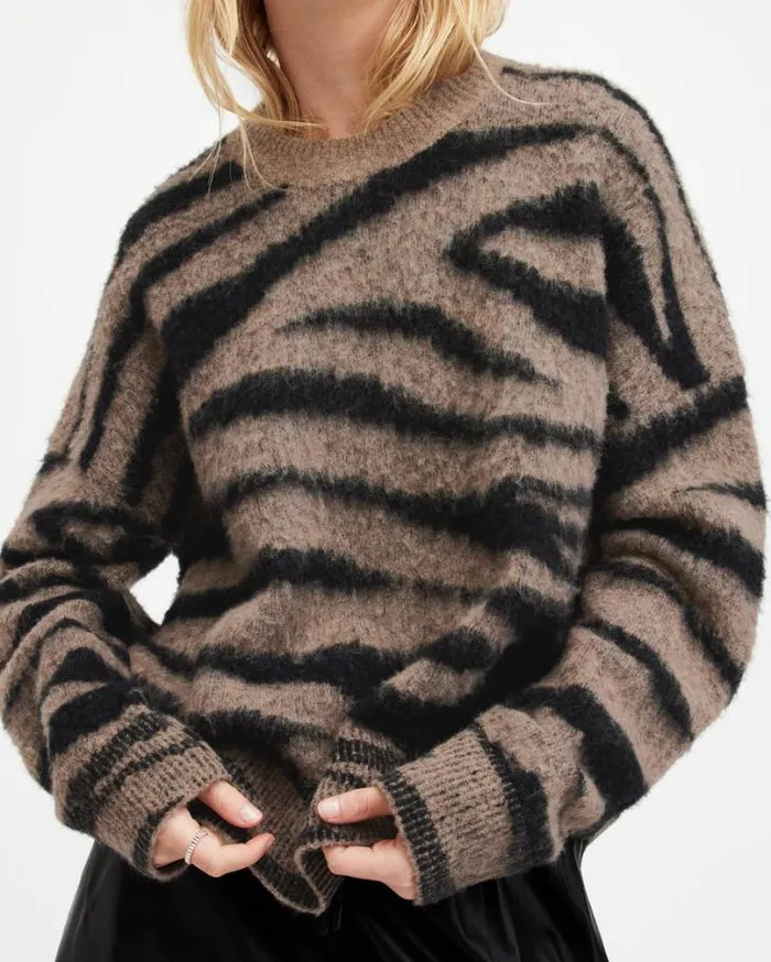 Tessa Tiger Stripe Jacquard Sweater Brownblack Women AllSaints Sweaters