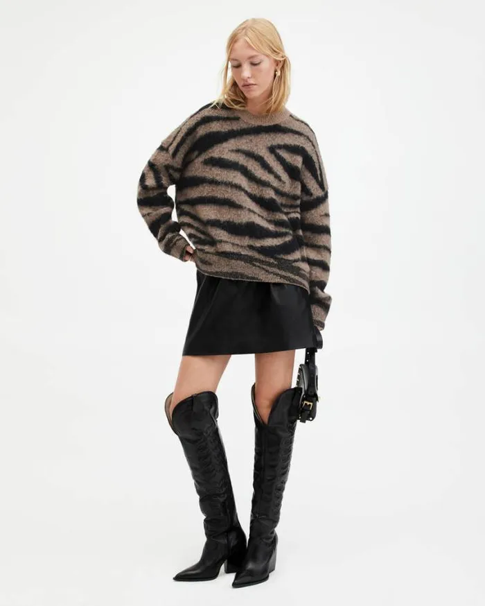 Tessa Tiger Stripe Jacquard Sweater Brownblack Women AllSaints Sweaters