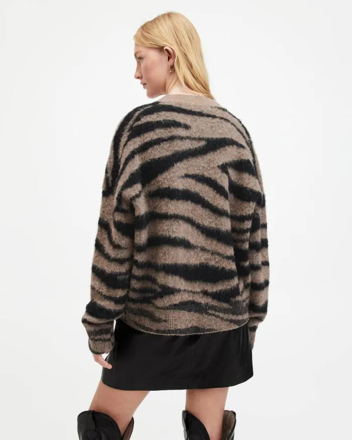 Tessa Tiger Stripe Jacquard Sweater Brownblack Women AllSaints Sweaters