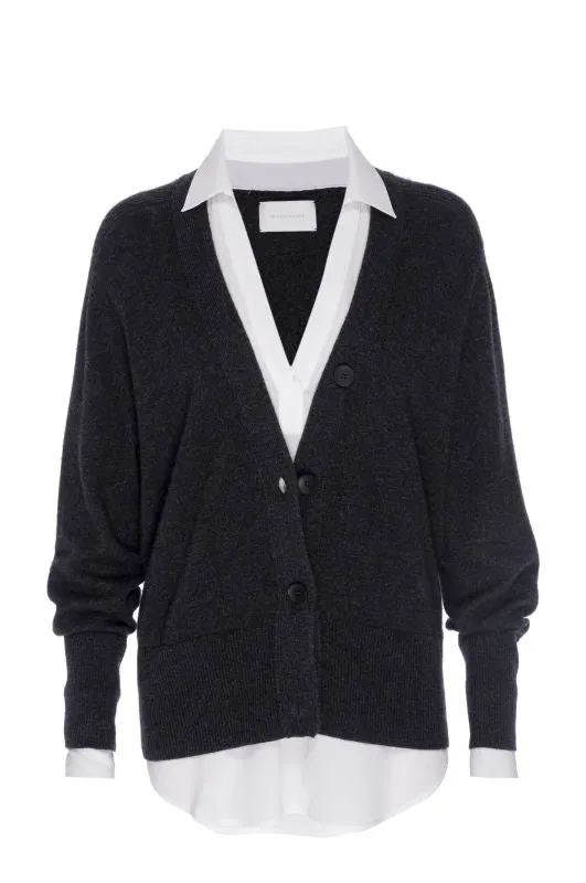 The Callie Layered Looker Cardigan Dark Charcoal Melange With White Underlayer Women Brochu Walker Looker Sweaters