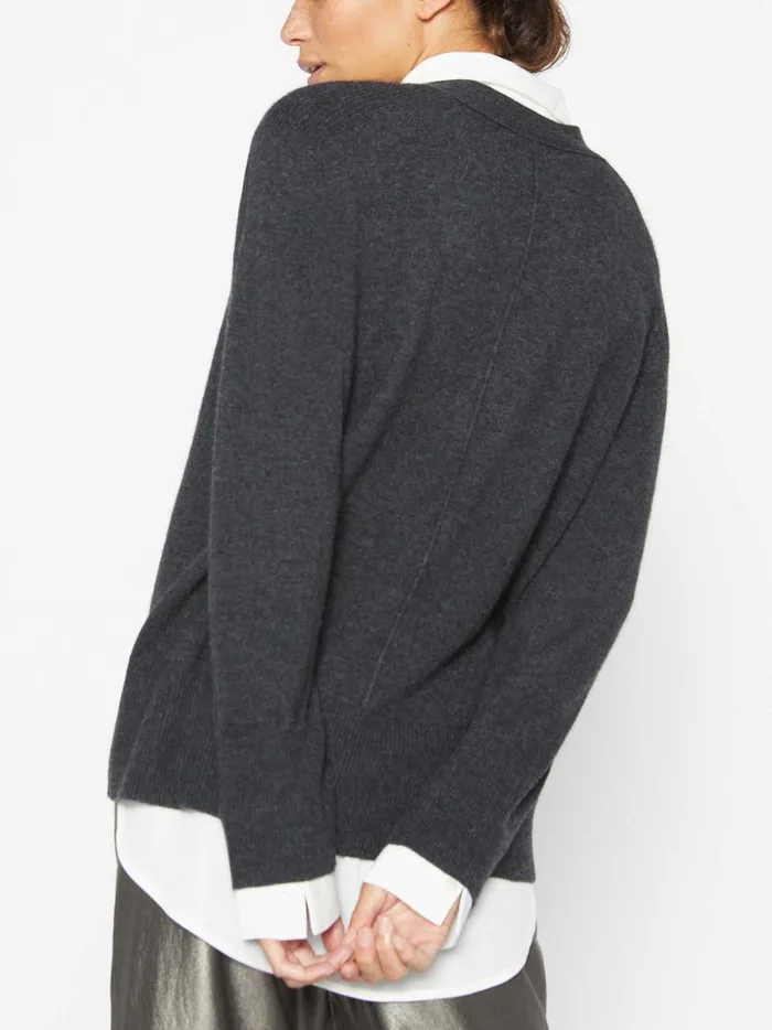 The Callie Layered Looker Cardigan Dark Charcoal Melange With White Underlayer Women Brochu Walker Looker Sweaters