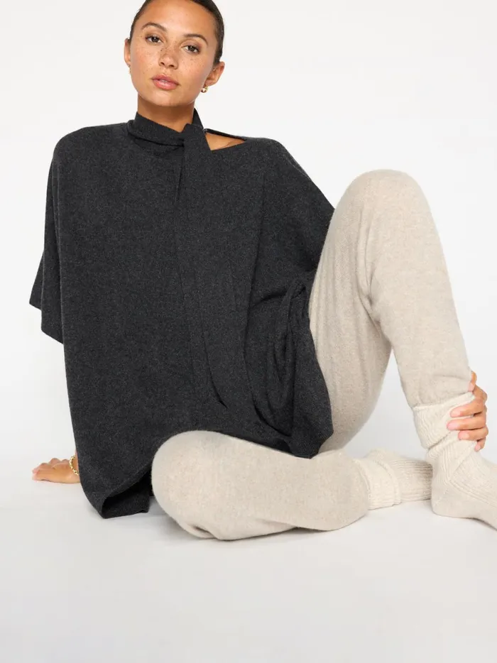 The Dalian Cashmere Poncho Dark Charcoal Melange Women Brochu Walker Sweaters