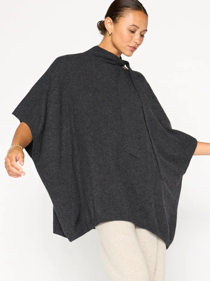 The Dalian Cashmere Poncho Dark Charcoal Melange Women Brochu Walker Sweaters