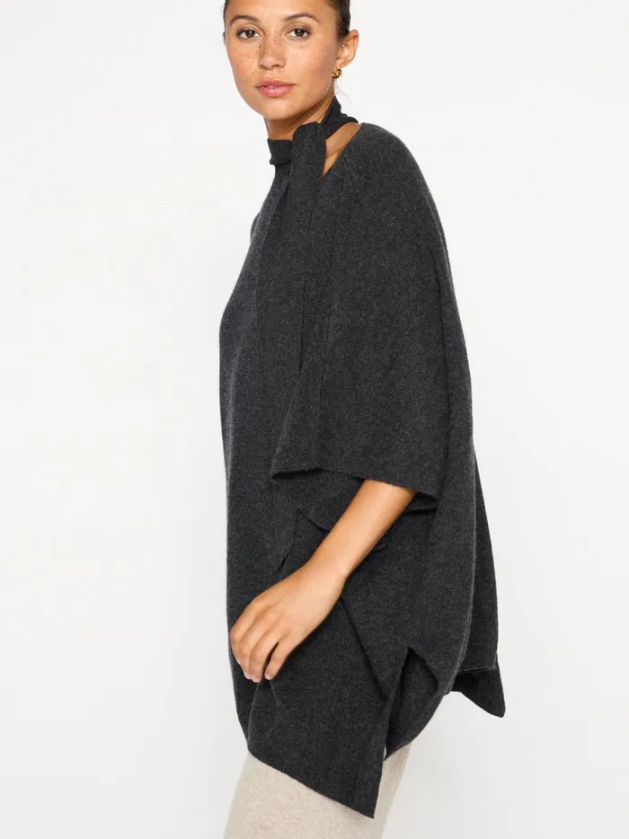 The Dalian Cashmere Poncho Dark Charcoal Melange Women Brochu Walker Sweaters