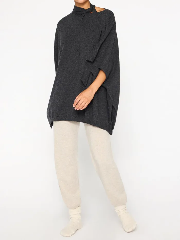The Dalian Cashmere Poncho Dark Charcoal Melange Women Brochu Walker Sweaters