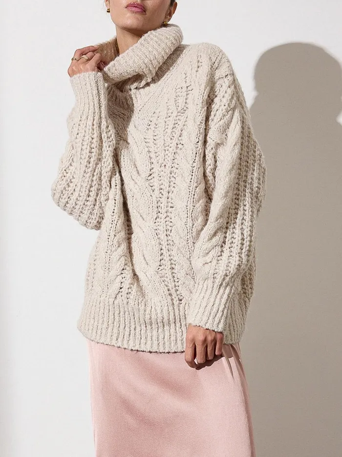 The Elden Cable Knit Sweater Oyster Blush Mlange Women Brochu Walker Sweaters