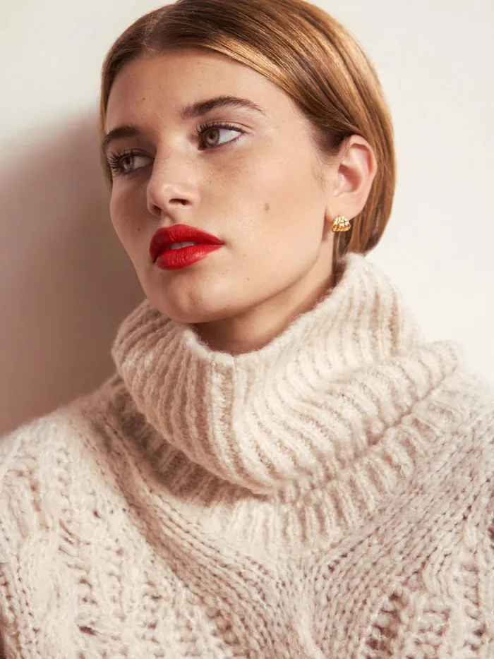 The Elden Cable Knit Sweater Oyster Blush Mlange Women Brochu Walker Sweaters