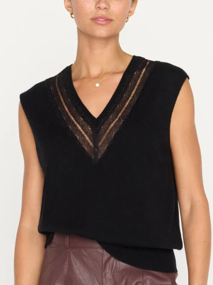 The Isla Lace V Neck Vest Black Onyx With Black Lace Women Brochu Walker Sweaters