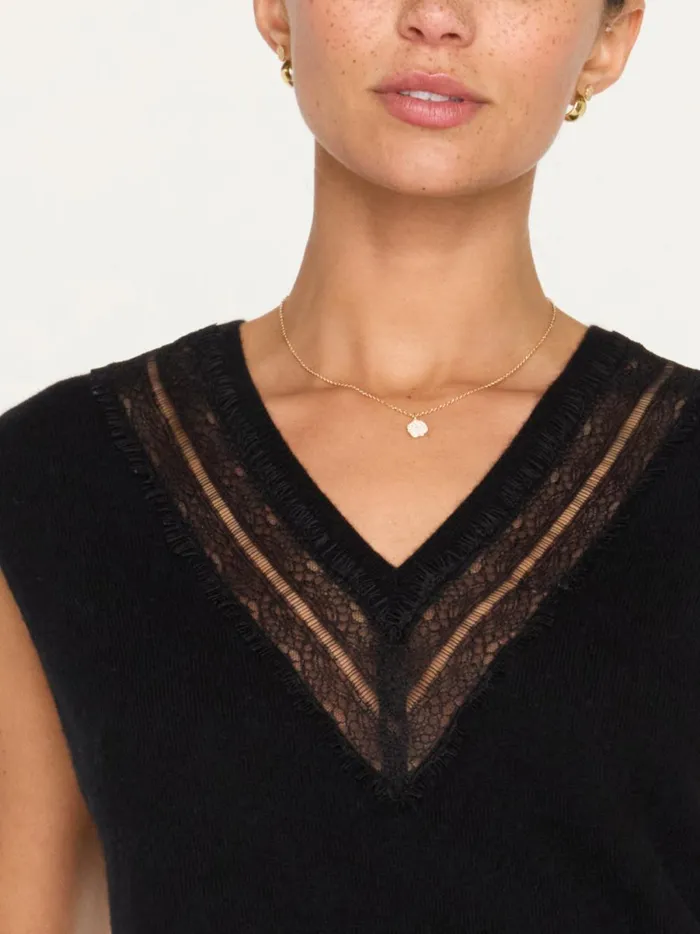 The Isla Lace V Neck Vest Black Onyx With Black Lace Women Brochu Walker Sweaters