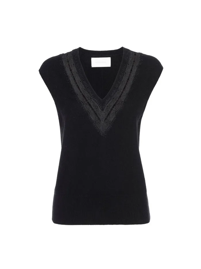 The Isla Lace V Neck Vest Black Onyx With Black Lace Women Brochu Walker Sweaters